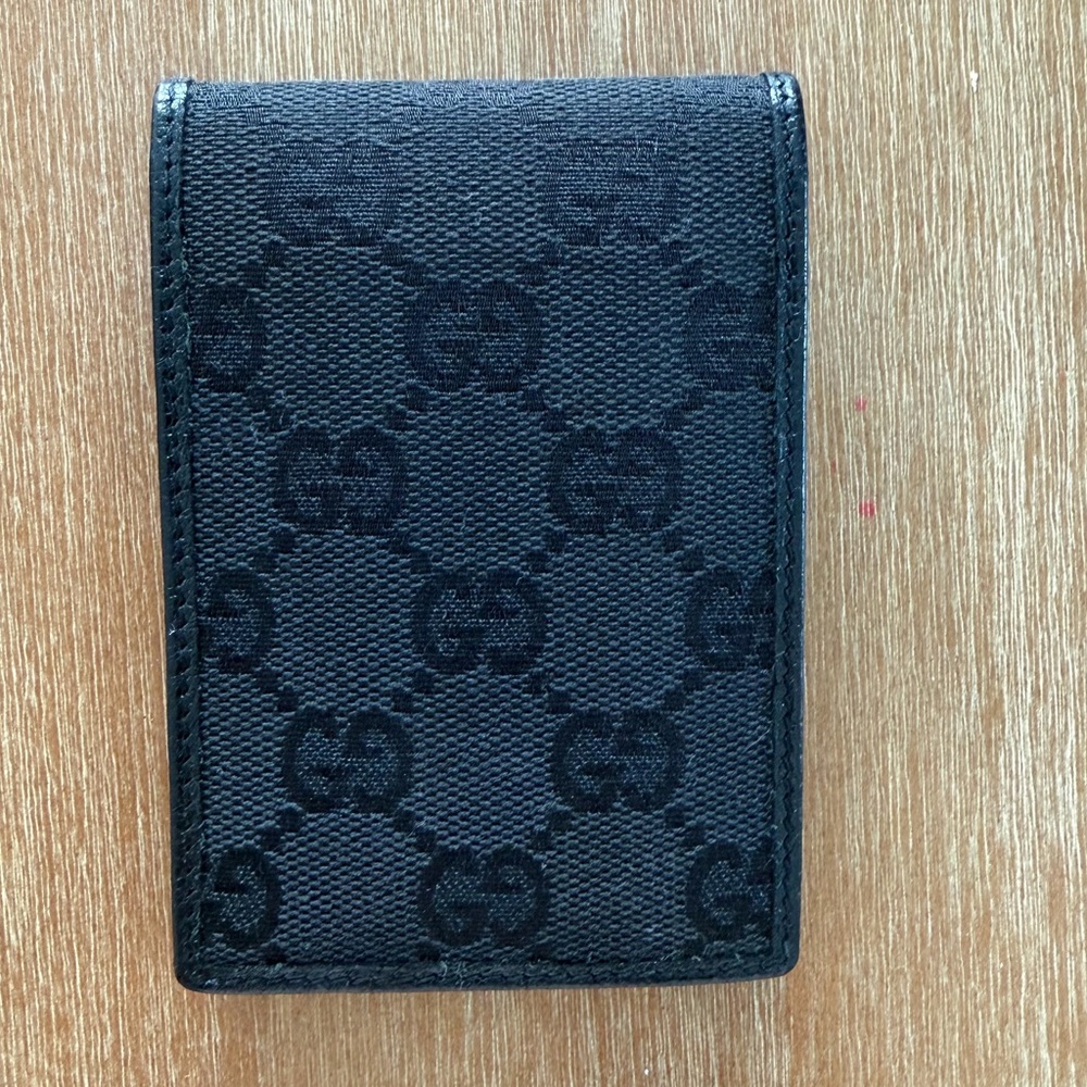 GUCCI Canvas Leather Memo Pad Holder with Pen